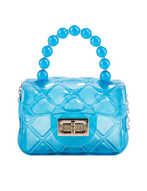 Fashion Blue Transparent Checkered Chain Silicone Bag