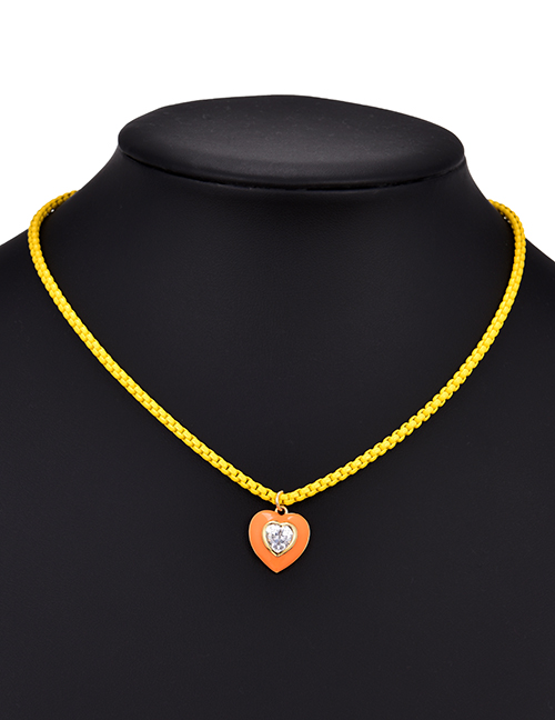 Fashion Orange Copper Inlaid Zircon Drop Oil Love Necklace