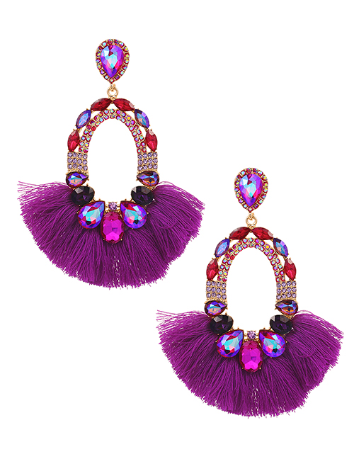 Fashion Purple Alloy Diamond Drop Tassel Stud Earrings
