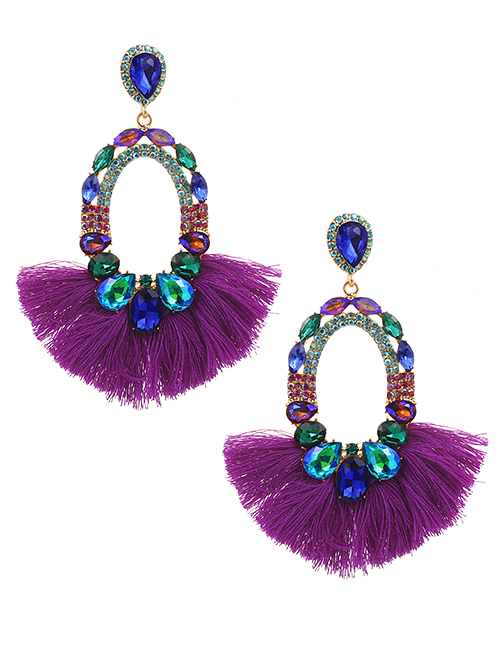 Fashion Blue+purple Alloy Diamond Drop Tassel Stud Earrings