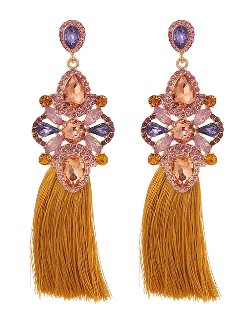 Fashion Ginger Alloy Diamond Drop Tassel Stud Earrings