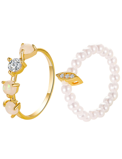 Fashion Gold Two-piece Diamond And Rice Bead Ring