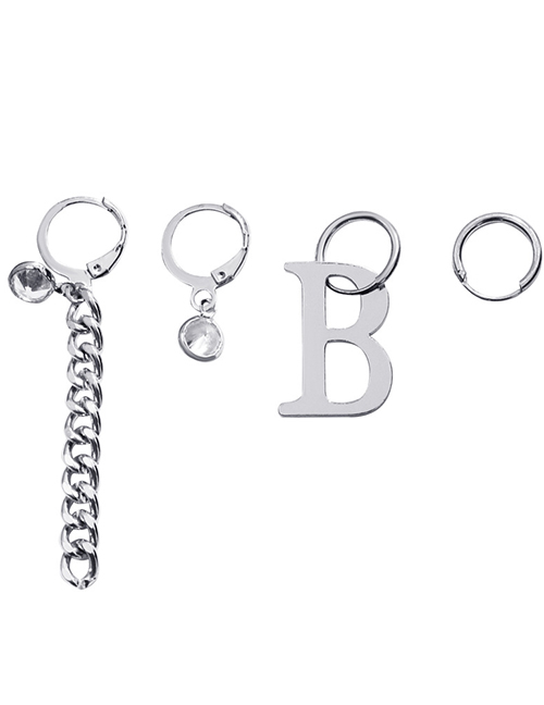 Fashion Silver B Letter Long Chain Earring Set