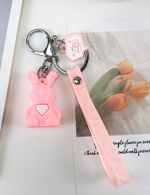 Fashion Pink Rabbit Silicone Letter Cut Face Animal Keychain