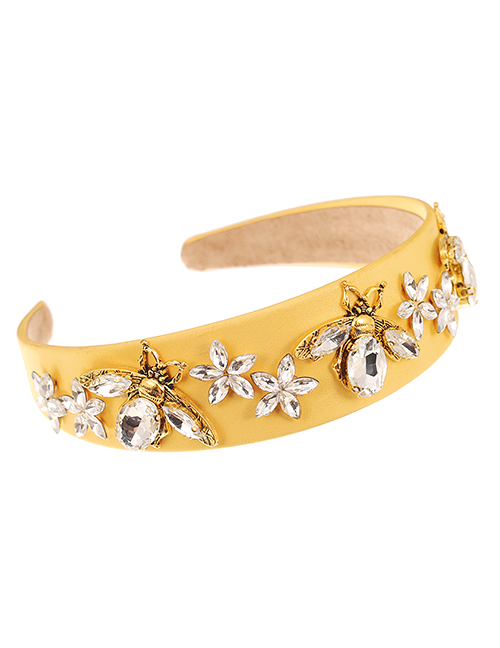 Fashion Yellow Fabric Diamond-studded Bee Flower Headband