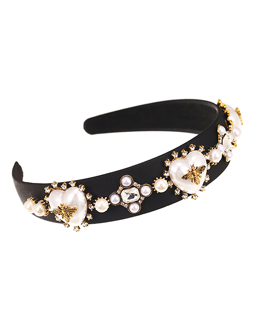 Fashion Black Fabric Diamond-studded Pearl Bee Love Headband