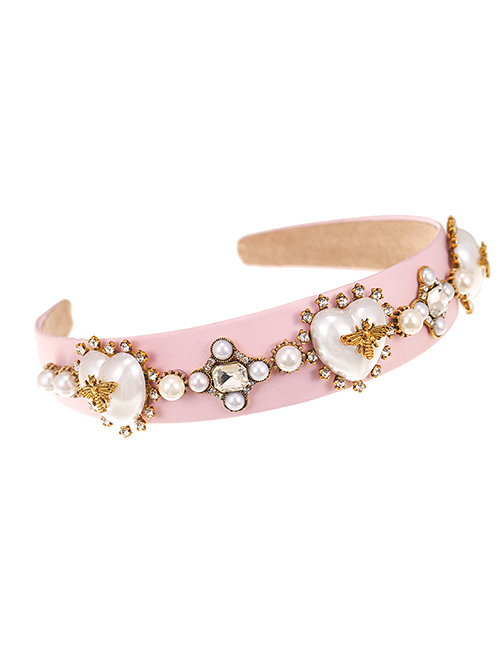 Fashion Pink Fabric Diamond-studded Pearl Bee Love Headband