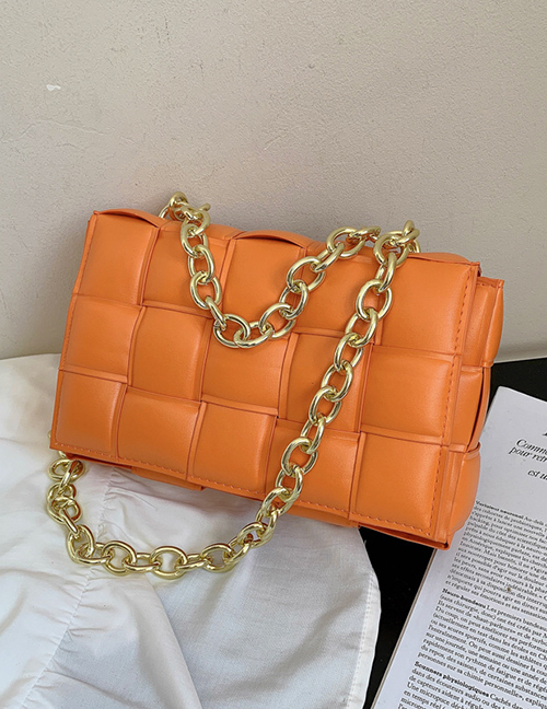Fashion Orange Checkered Braided Chain Crossbody Bag