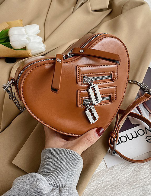 Fashion Light Brown Heart Multi-zip Crossbody Bag