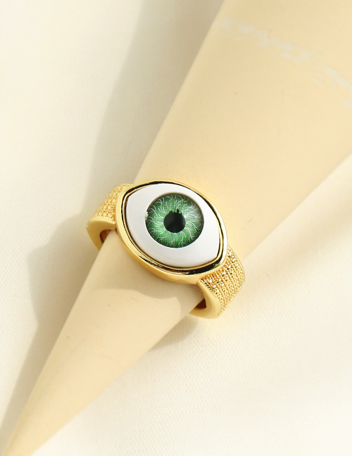 Fashion Green Copper Plated Real Gold Micro Inlaid Zirconium Eye Open Ring