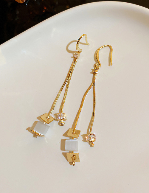 Fashion Gold Alloy Cube Tassel Earrings