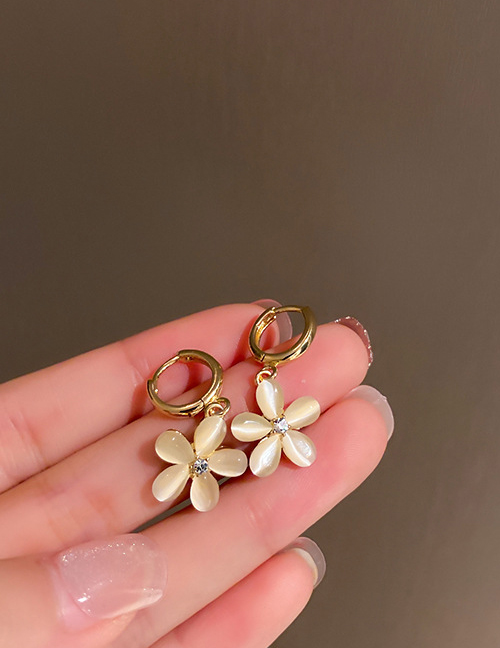 Fashion Gold Diamond Opal Flower Earrings