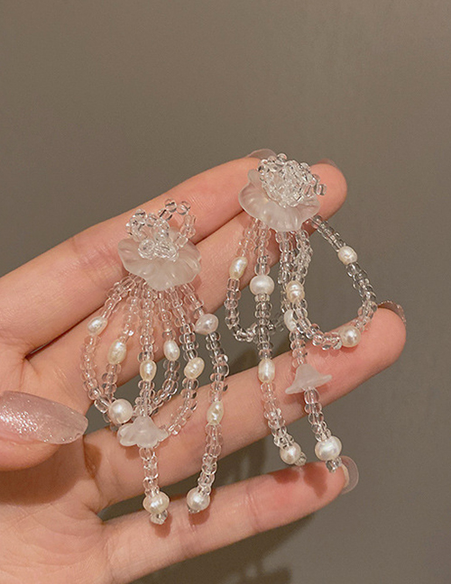 Fashion Transparent Color Rice Beads Pearl Flower Earrings