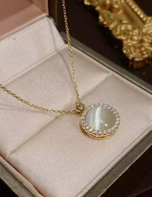 Fashion Gold Rotating Diamond Opal Necklace