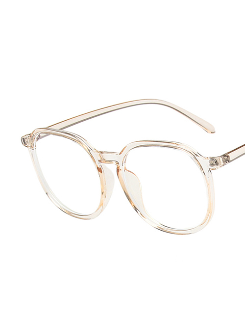 Fashion Transparent Tea White Flakes Round Big Frame Flat Glasses