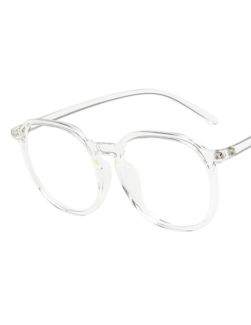 Fashion Transparent White Film Round Big Frame Flat Glasses