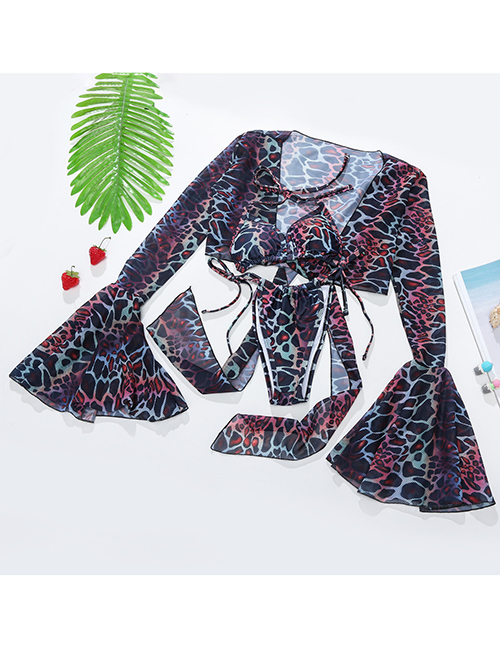 Fashion Three-piece Suit Printed Strappy Swimsuit Coverall Set