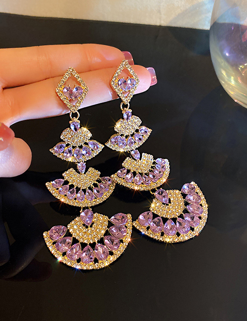 Fashion Blue Purple Diamond Fan-shaped Tassel Earrings