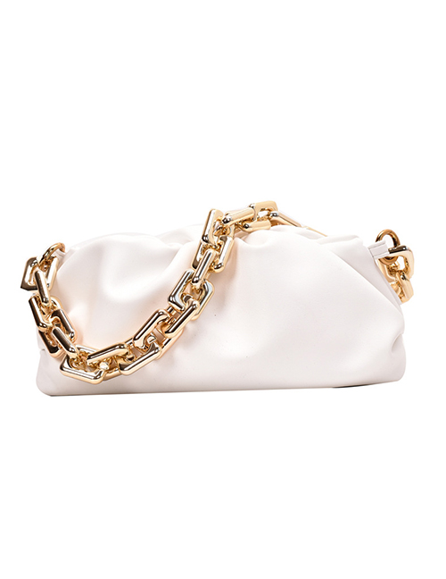 Fashion White Pleated Chain Diagonal Bag