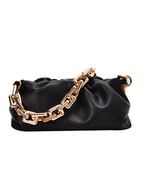 Fashion Black Pleated Chain Diagonal Bag