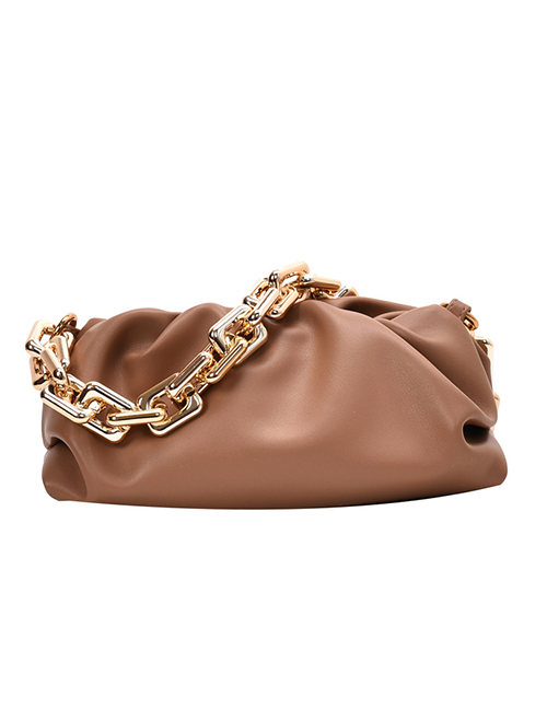 Fashion Brown Pleated Chain Diagonal Bag