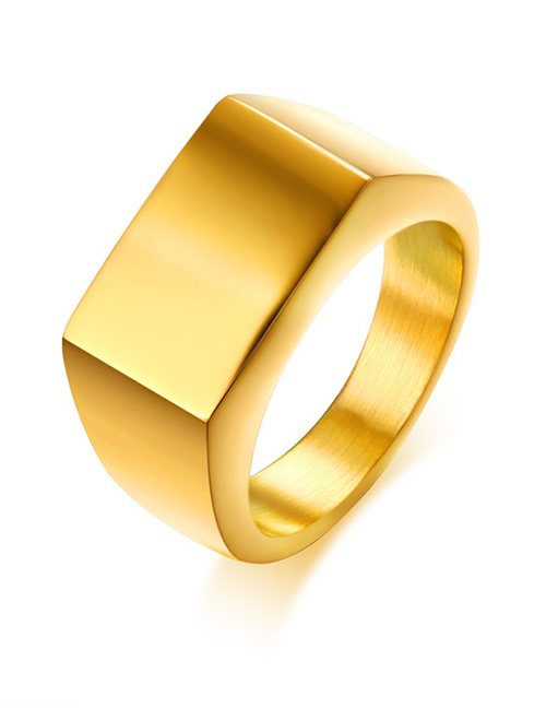 Fashion Gold Glossy Rectangular Titanium Steel Ring