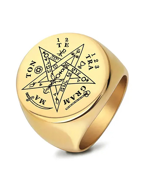 Fashion Gold Pentagram Signet Letter Geometric Glossy Ring