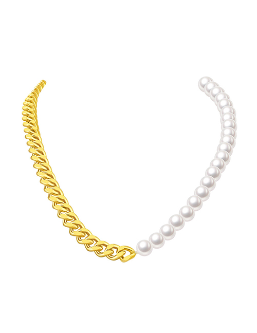 Fashion Gold Cuban Chain Pearl Stitching Necklace