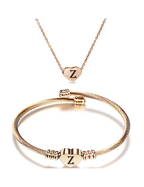 Fashion Z Stainless Steel 26 Letters Rose Gold Necklace And Bracelet Set