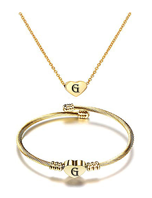 Fashion G Stainless Steel 26 Letters Gold Necklace And Bracelet Set