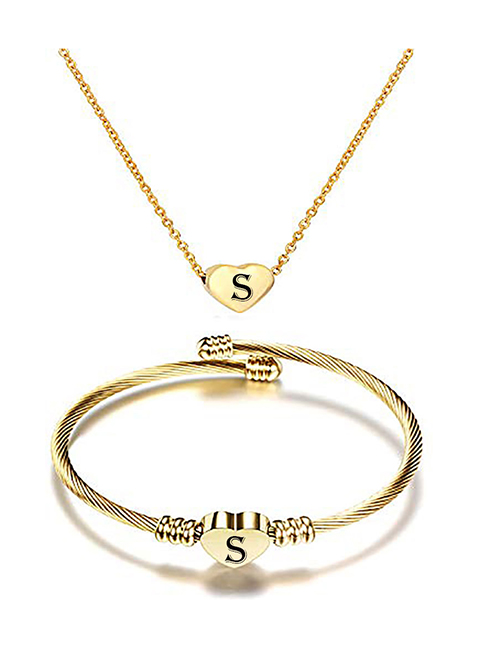 Fashion S Stainless Steel 26 Letters Gold Necklace And Bracelet Set