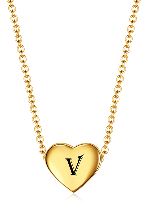 Fashion Golden V Stainless Steel 26 Letter Love Necklace