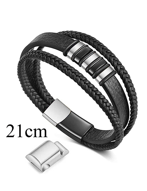 Fashion 21cm Steel Black Stainless Steel Leather Braided Extension Buckle Leather Cord