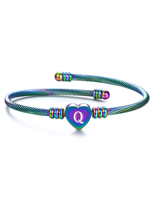 Fashion Q Stainless Steel 26 Letters Color Cable Wire Bracelet