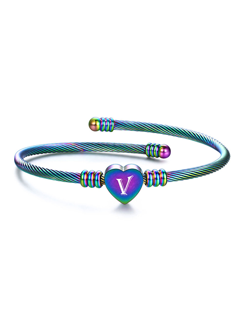 Fashion V Stainless Steel 26 Letters Color Cable Wire Bracelet