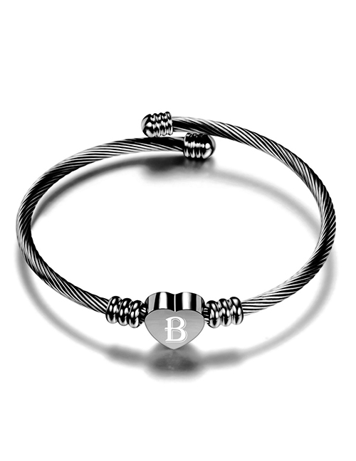 Fashion B Stainless Steel 26 Letters Cable Cord Peach Heart Bracelet