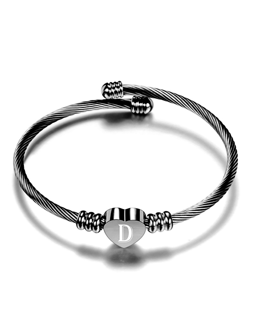 Fashion D Stainless Steel 26 Letters Cable Cord Peach Heart Bracelet