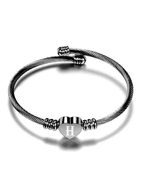 Fashion H Stainless Steel 26 Letters Cable Cord Peach Heart Bracelet