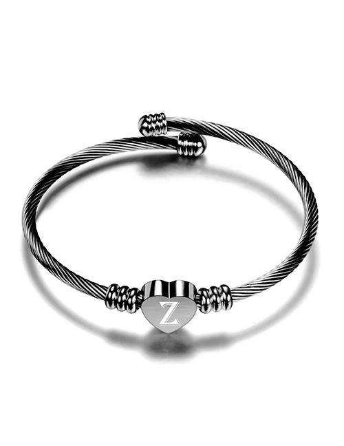 Fashion Z Stainless Steel 26 Letters Cable Cord Peach Heart Bracelet