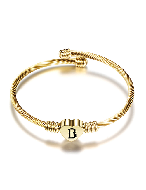 Fashion B Gold 26 Letters Stainless Steel Braided Cable Bracelet