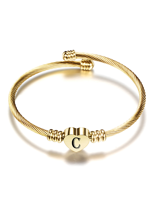 Fashion C Gold 26 Letters Stainless Steel Braided Cable Bracelet