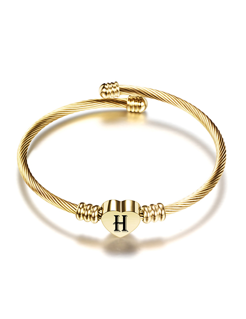 Fashion H Gold 26 Letters Stainless Steel Braided Cable Bracelet