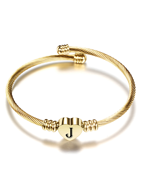 Fashion J Gold 26 Letters Stainless Steel Braided Cable Bracelet