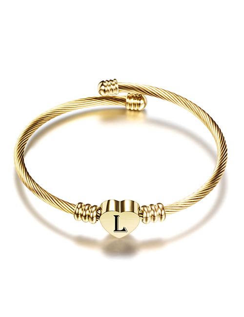 Fashion L Gold 26 Letters Stainless Steel Braided Cable Bracelet
