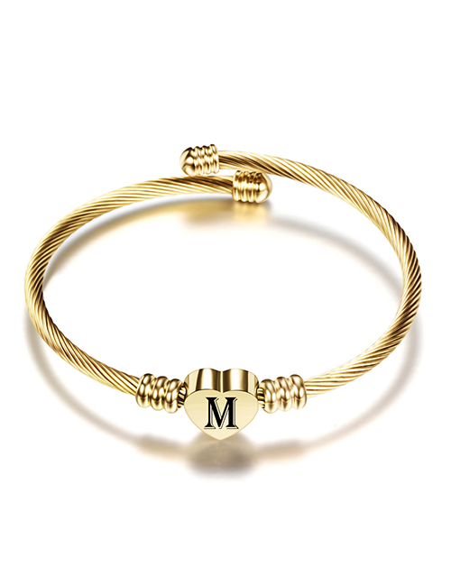 Fashion M Gold 26 Letters Stainless Steel Braided Cable Bracelet