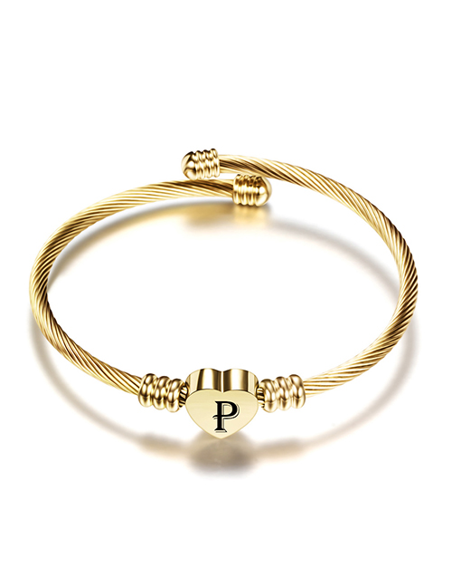 Fashion P Gold 26 Letters Stainless Steel Braided Cable Bracelet