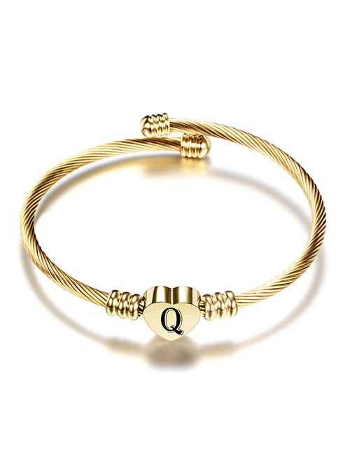Fashion Q Gold 26 Letters Stainless Steel Braided Cable Bracelet