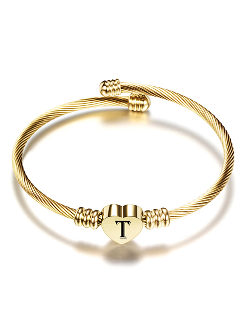 Fashion T Gold 26 Letters Stainless Steel Braided Cable Bracelet