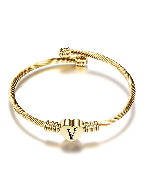 Fashion V Gold 26 Letters Stainless Steel Braided Cable Bracelet