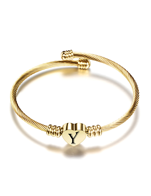 Fashion Y Gold 26 Letters Stainless Steel Braided Cable Bracelet